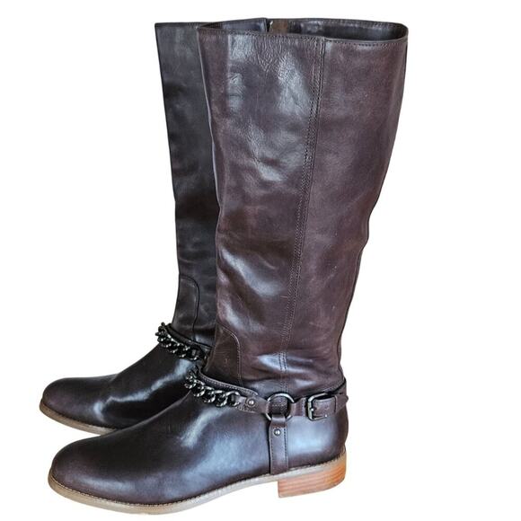 Coach Mabel Riding Dark Brown Leather Round Toe Tall Knee Boots Size 9B - Picture 1 of 11